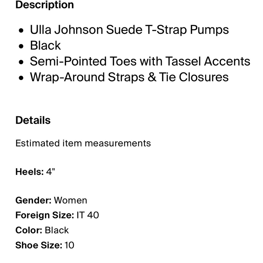 Ulla Johnson Tassel T-Strap Pumps Black Suede Heels Size 10 IT 40 Designer - Picture 9 of 10